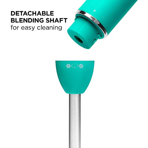 Chefman Immersion Stick Hand Blender With Stainless Steel Blades, Powerful Electric Ice Crushing 2-Speed Control Handheld Food Mixer, Purees, Smoothies, Shakes, Sauces & Soups, Turquoise #TOP4