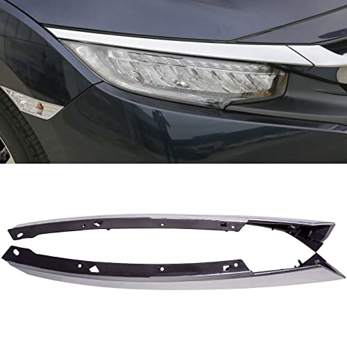Bst Bssp Pair Headlight Molding Trim Eyebrow Strips, For 2016-2018 Civic 4Dr Sedan Chrome Cover Driver/Passenger Sides (2Pcs Set) #TOP1