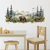 Annande Bear Mountain Wall Decal - Woodland Nursery Decor Forest Wallpaper for Kids Baby Nursery Playroom Bedroom Classroom Kindergarten