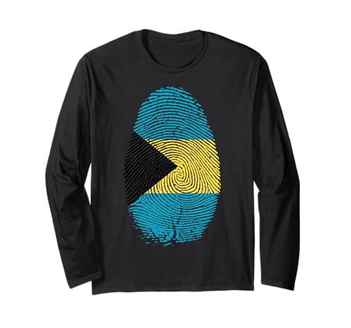Bahamas Flag Fingerprint Bahamian Gift for Bahamians Manga Larga