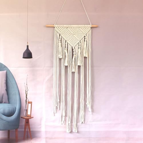 Tenture murale triangle macramé KnSam beige 45x128cm tissée main pour salon