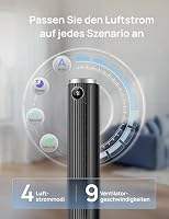 DREO Smart 102–114cm Turmventilator fürs Schlafzimmer, Höhenverstellbar, 8.4m/s, DC-Motor, 9 Stufen, 4 Modi, 90°-Oszillation, Standventilator, 20dB Leise, 12H Timer für Zuhause und Büro, Google/Alexa – Ansicht 6