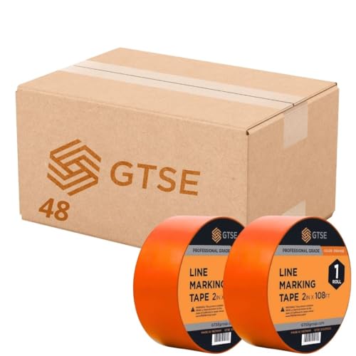 Image of GTSE 2 inch x 108 ft Orange PVC Vinyl Floor Tape, 48 Rolls, Safety Marking Tape, 6 mil Thick, Suitable for Dance Floors, Gyms, Warehouses, Sports Facilities