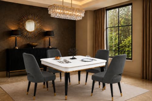 Image of WOODEN SPACE 4 Seater Wooden Dining Table Set | Urban Marble Top Dining Table with Chairs for Dining Room & Kitchen (Modern Vintage Dark Grey) (42 x 42 x 30 inch)