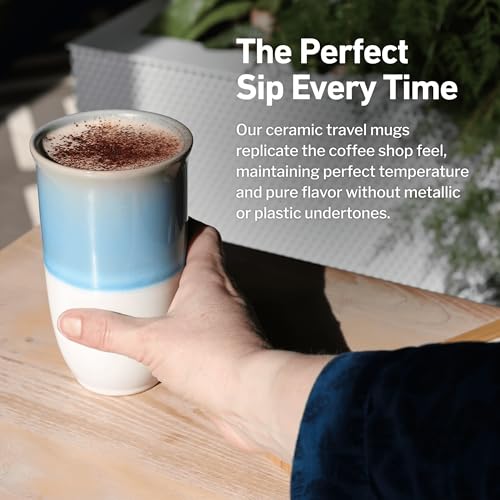 Image of NOVA CERAMICS Travel Coffee Tumbler - Travel Mug - On the Go Coffee Mug - Microwave & Dishwasher Safe Green CoffeeTumbler - Gifts For Women Men Him Her - 16oz - Lagoon