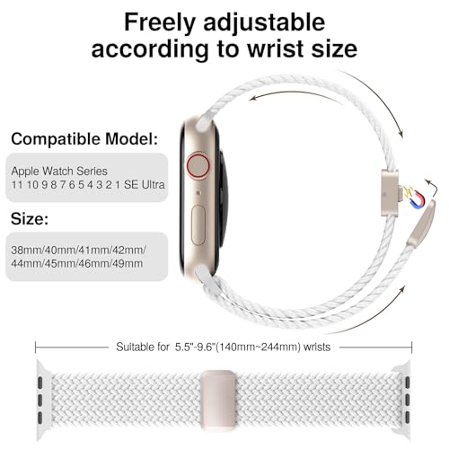 Image of Braided Stretchy Band Compatible with Apple Watch Bands 38mm 40mm 41mm 42mm 44mm 45mm 46mm 49mm Women Men, Soft Nylon Solo Loop Magnetic Sport Strap for iWatch Series 11 10 9 8 7 6 5 4 3 2 1 SE Ultra