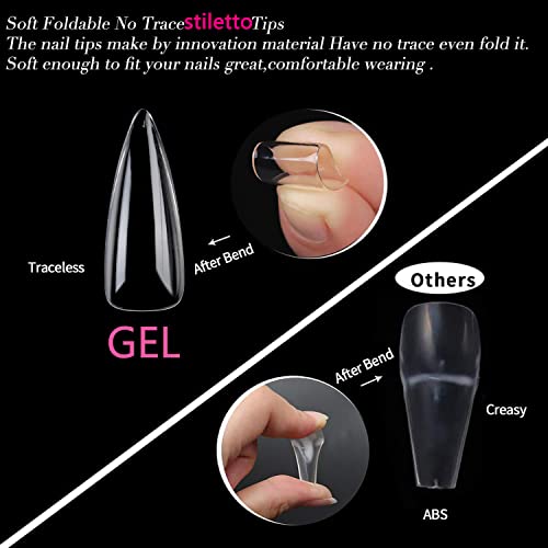 Image of UNA GELLA Medium Stiletto Nail Tips, 312pcs Gel Nail Tips, Clear Acrylic Medium Stiletto Press on Nails For Nail Extension Nail Art DIY Salon 12 Sizes