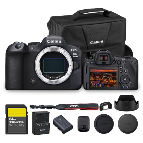 Canon EOS R6 Mark II Mirrorless Camera Body Only (5666C002) 24.2MP Full-Frame CMOS Sensor, 4K 60p Video, Dual Pixel CMOS AF II | Fast Continuous Shooting with Shoulder Bag and 64GB Memory Card