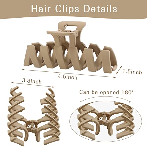 6 Pack Hair Clips, 4.5 Inch Large Hair Claw Clips For Women, Matte Claw Clips For Thick Hair, Strong Hold Non-Slip Big Hair Clips For Thin Hair, Vintage Wavy Hair Claws Neutral Jaw Clips For Hair (Brown Color) #TOP1