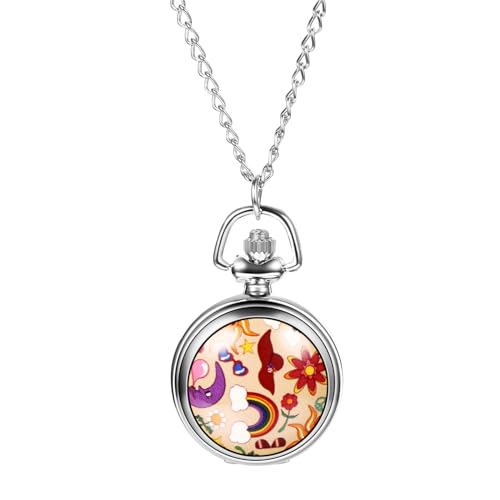 JewelryWe Montre à Gousset en Alliage - Collier Fantaisie Analogique Quartz Fleurs - Cadeau Femme Anniversaire