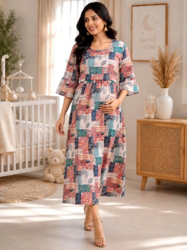 Image of RITIJYA Zipless Feeding Kurta Dress for Women | Maternity Nursing Kurti, No-Zip Easy Access | Extra Pleats Pre to Post Pregnancy | Quick-Dry Fabric | S-4XL