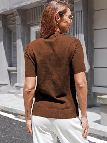 Image of Short Sleeve Mock Neck Turtleneck Sweater Tops Knit T Shirts Capsule Wardrobe Essentials