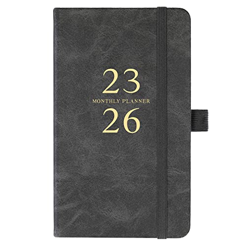 2023-2026 Pocket Planner/Calendar - Monthly Pocket Planner/Calendar 2023-2026 With Pen Loop, Jul. 2023 - Jun. 2026, 6.6" X 3.7", Inner Pocket And 61 Notes Pages - Grey #TOP17