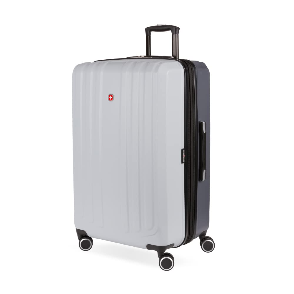 SwissGear 8028 Hardside Expandable Spinner Luggage, Light Grey/Ash Grey, Checked-Large 28-Inch