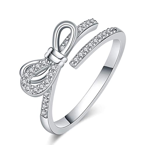 Bague en diamant simulé avec nœud papillon réglable pour fiançailles et mariage de style