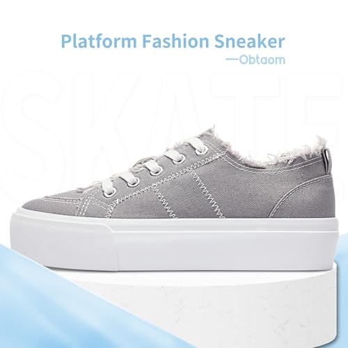 Obtaom Women Platform Canvas Sneakers White Comfort Play Fashion Sneakers Casual Lift Platform Lace Up Shoes Cute Low Top Walking Shoes for Lady2