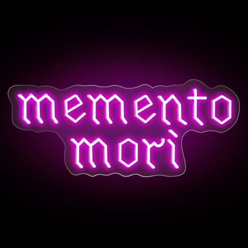 Image of Memento Mori Neon Sign, Purple Stoic Wall Art, Gothic LED Light, Creepy Halloween Decor, Gothic Decoration, Satanic Witch Decor, 16.5 inchx6.7 inch