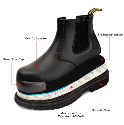 Image of NOLINSHIELD Mens Steel Toe Work Boots Slip On Chelsea Safety Shoes