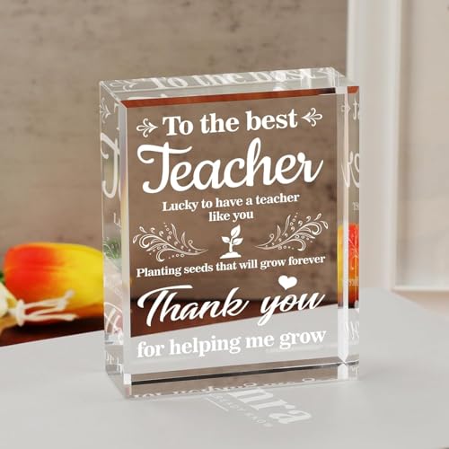 Image of Gifzy Teacher Appreciation Gifts, Appreciation Gift for Teachers, Engraved Crystal Plaque Thank You Gifts for Teacher, Thank You Teacher Gift for Women /Men Crystal Appreciation Plaque