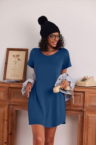 Image of Ekouaer 3 Pack Nightgowns for Women Short Sleeve Sleepshirt Button Down Nightshirt Soft Pajamas Dress Casual Sleepwear