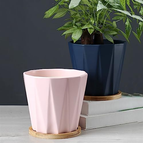 Pot de fleur en céramique unie avec plateau grand format style prisme - 4