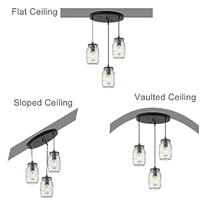 Kitchen island light adjustable pendant lightingglass mason jar hanging lamp 3 light  urban country home decor
