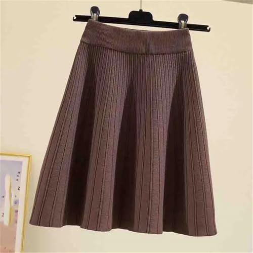 Women's Knitted Pleated Skirt Solid Color Retro Stretch High Waist A-Line Mini Skirts3