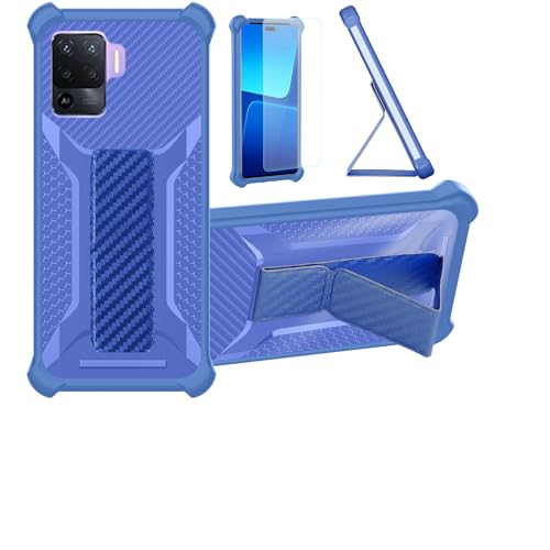Aroepurt Funda para OPPO Reno5 Lite Funda Carcasa Case Cover [con Protector de Pantalla de Cristal Templado] Híbrida [Soporte Plegable Magnético] [Esmerilado antihuellas] Azul