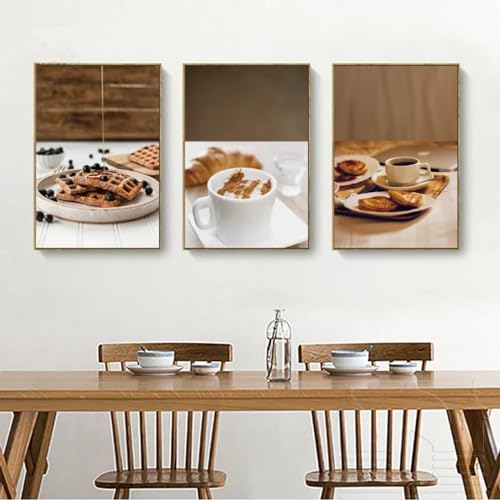 Affiches de café gaufre myrtille KEBIA impressions triptyques sans cadre toile haute définition