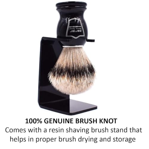Image of Parker Silvertip Badger Shaving Brush with Resin Handle & Resin Stand | 22mm Soft Knot for Rich Lather | Handcrafted Brush for Shave Cream or Soap | Premium Wet Shaving Accessory | Iconic Brand