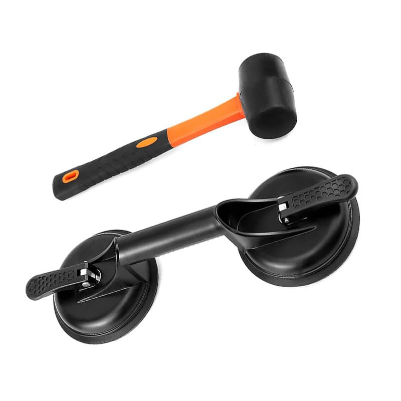 Saker Laminate Floor Gap Repair Tool,Floor Gap Repair Kit with Suction Cup Tool and Rubber Mallet for Floating Wood Floors - DIY Professional Hand Tool (BLACK)