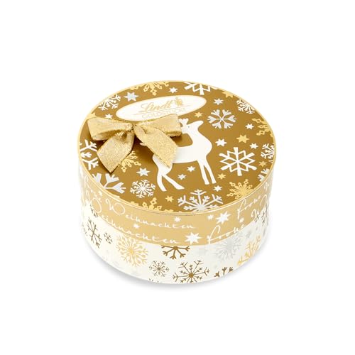 Lindt Schokolade | Goldstücke Pralinés Rundschachtel | 140g | köstliche Schokoladenkugeln in den Sorten Bratapfel, Walnuss, Zimt & Koriander | Pralinen-Geschenk zu Weihnachten