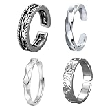XoeLLe 4 Piezas Anillo Plata Hombre Diseño Abierto Acabado Electrochapado Elaborado en Cobre Tamaño Totalmente Ajustable Adecuado para Hombres Acabado Plateado Cómodo de Llevar Clásico y Versátil