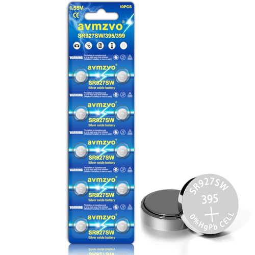 avmzvo SR927SW Batterien Knopfzelle 10 Stück 1.5V V395/SR57/LR927 Uhrenbatterie kindersichere Verpackung5 Jahre Garantie