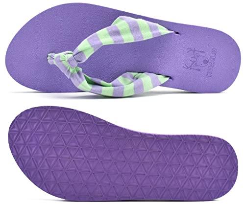 KuaiLu Flip Flops for Women with Arch Support Yoga Mat Comfortable Summer Beach Walking Thong Cushion Sandals Slip On Indoor Outdoor Purple Size 9 - 7