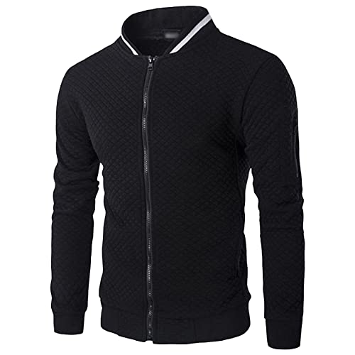 Maiyifu-GJ Men's Lightweight Windproof Bomber Jacket Slim Fit Jacquard Full Zip Softshell Coat Sport Breathable Windbreaker (Black,Large)