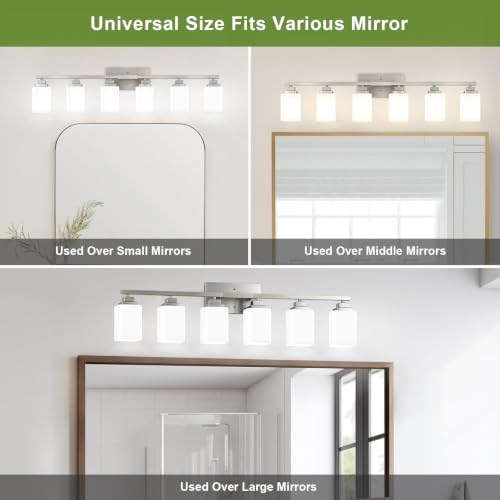 Image of Brushed Nickel Bathroom Light Fixtures, 6-Light Vanity Lights over mirror