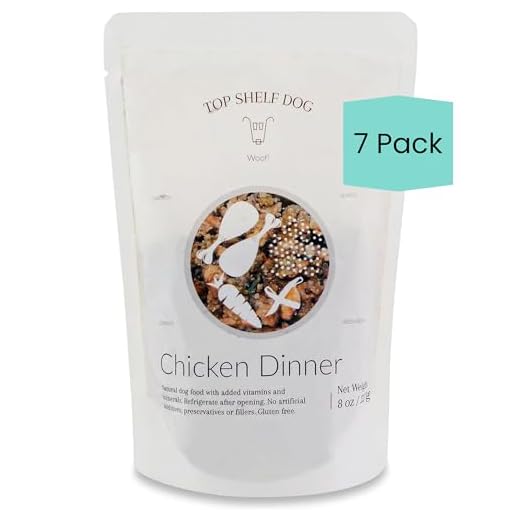 TOP SHELF DOG Chicken Dinner Meal, All Natural Fresh Human Grade Food Topper, Nutrient Packed for Picky Eaters, Promotes Healthy Breeds Dogs and Puppies (Chicken, 7 x 8oz Pouches)