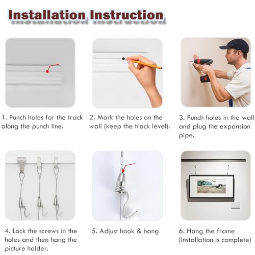 Image of AMUFJJ Wall Mount Heavy Gallery Rod Hanging System Track Kit, Flexible Rail Picture Frame Hanger for Kids Artwork /Photo, Picture Track with Hardware(140cm /4.6' Rail,200cm /6.6' Cable)