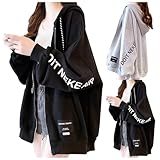 Dwengqang ジップアップ パーカー 長袖 レディース トレーナー スエット ジャージ アウター ルームウエア 韓国風 体型カバー 普段着 オーバーサイズパーカー 薄手 カジュアル 可愛い ゆったり トップス 韓国風ファッション 春 秋 冬