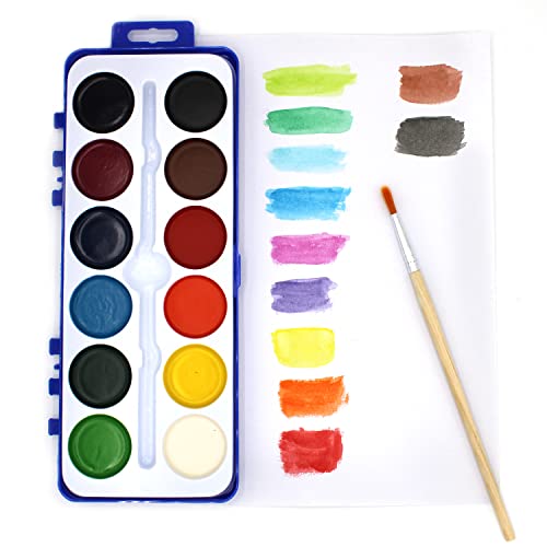 18 Set Bulk Watercolor Paint Pack With Wood Brushes 12 Washable Colors With 25% More Paint #TOP2