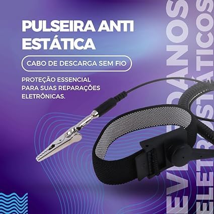 Pulseira AntiEstática Profissional Esd Sem Fio Ajustável Aterramento Segurança Contra Descargas Acid