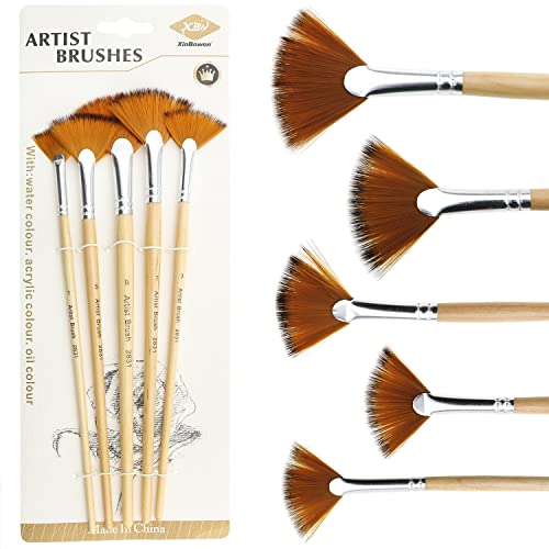 Mtqy 5 In 1 Fan Paint Brushes Kit Professional Artist Acrylic Paint Brushes Set For Watercolor, Acrylics, Ink, Gouache, Oil, Tempera Painting #TOP15