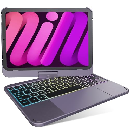 edaiser iPad Mini 6th Generation 8.3-inch Keyboard Case: Touch 360 Degree Rotatable Slim Protective Cover for Apple iPad Mini 6 Gen 8.3 inch 2021 with RGB Backlight Wireless, Metallic Purple Violet