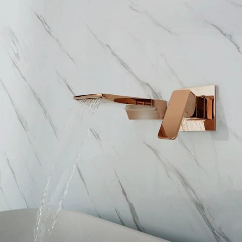 Mitigeur de lavabo or rose brossé encastrable avec bec cascade pour salle de bain