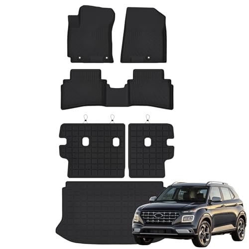 MJBYMAT Floor Mats for 2020-2025 2026 Hyundai Venue (Cargo Mat Only Fit Upper Layer) & Backrest Mat,TPE All Weather Protection Car Mats with Trunk Mat Covering The Backrest Full Set Accessories