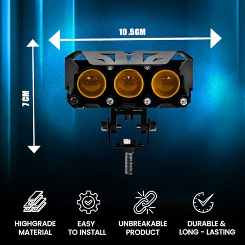 Image of Super Bright 3 LED Fog Light | Dual Mode Yellow & White Changing Light, High /Low Beam, Aluminum Body, Universal Fit for Motorcycle & Car