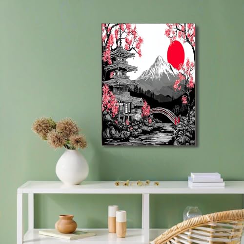 Cuadros de decoración para salón modernos: lienzo de pagoda y Monte Fuji de 60 x 90 cm 3