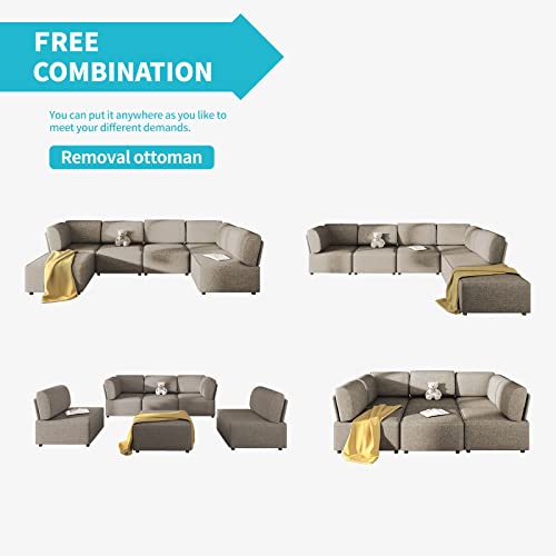 Cecer U Shaped Modular Sectional Sofa, Convertible L Shaped Couch Sofa, Queen Sleeper Sofa, Variable Modular Oversized Couches For Living Room, (Light Tan) #TOP1