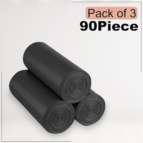 Image of GLUN Garbage Bags 21x19 Inch Medium Size, 30 Bags X 3 Rolls (90 Count) Black Color, For Dry & Wet Waste Trash Bag, Durable & Leak Proof